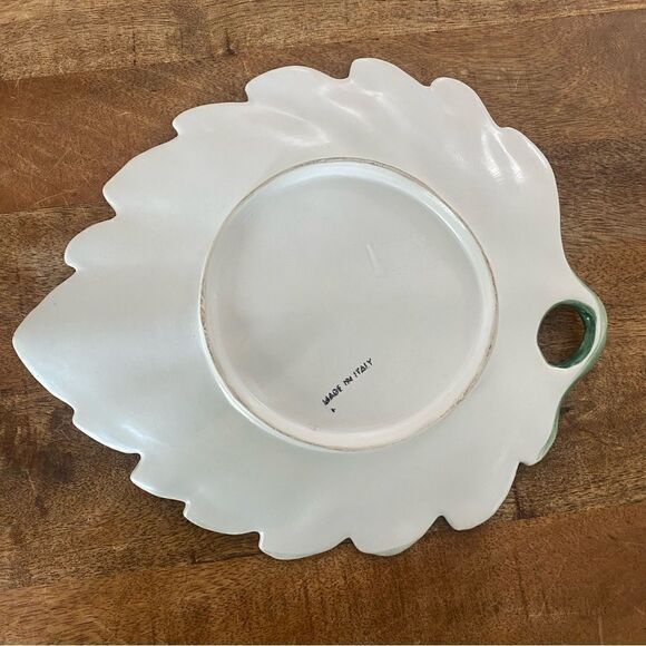 Vintage Italian pottery Italy green leaf platter 13” - Picture 2 of 4
